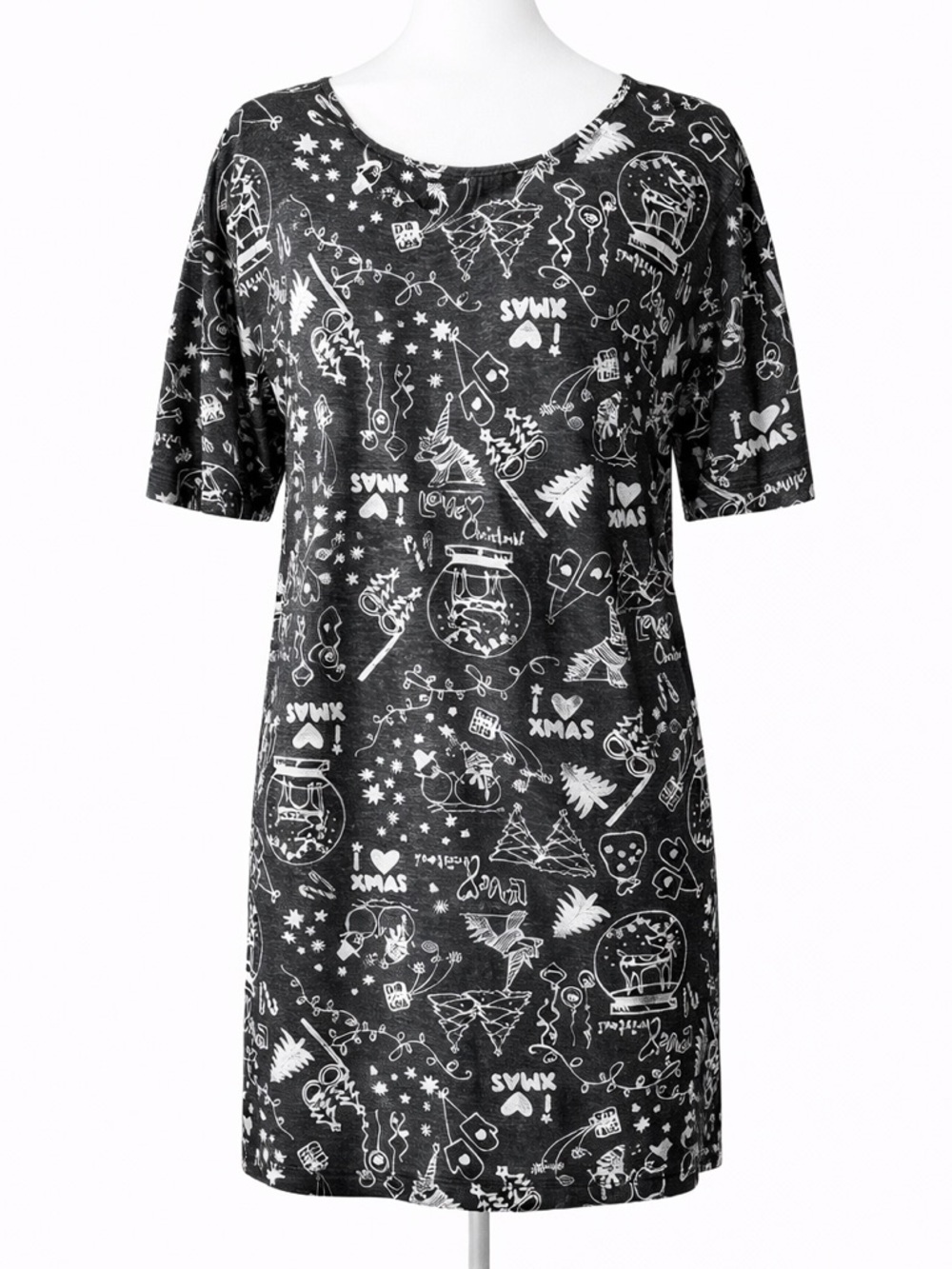 derek heart Black Graphic Dress with White Christmas Designs size small
